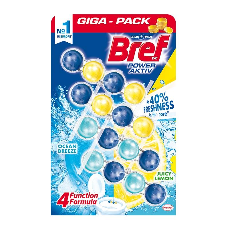 WC valiklis-gaiviklis BREF POWER AKTIV LEMON+OCEAN, 4×50 g
