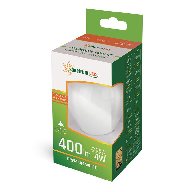 Żarówka Spectrum LED, P45, E27, 4W, 400LM, 2700K, MT
