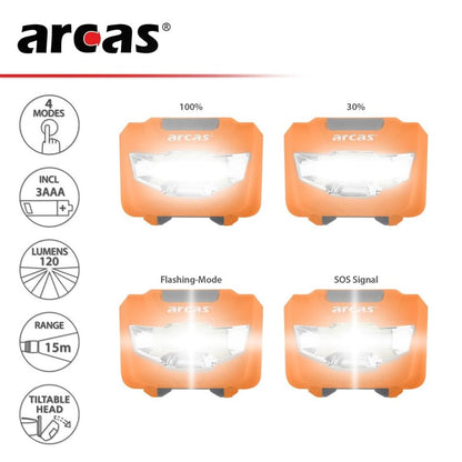Latarka czołowa Arcas 3W LED 4 FUNKCJE 3XAAA