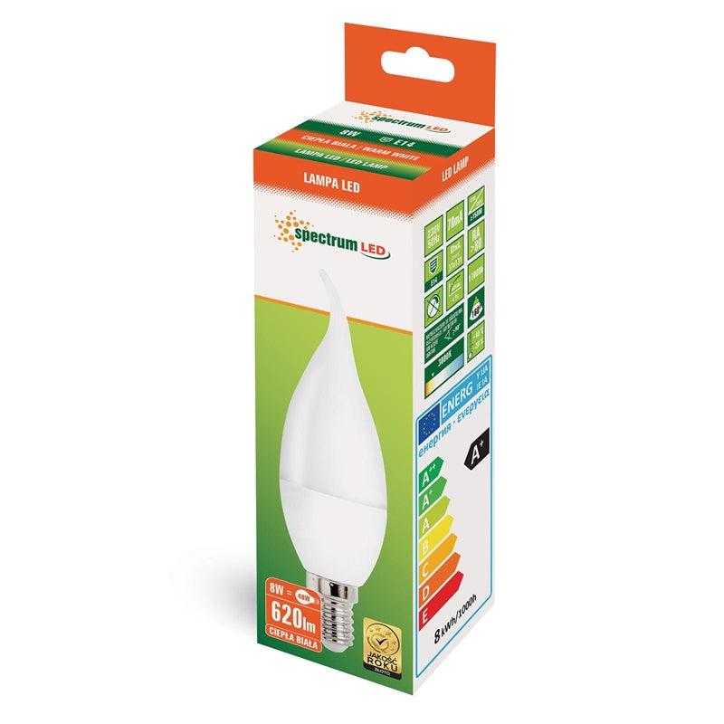 Żarówka Spectrum LED, B38, E14, 8W, 620LM, 3000K