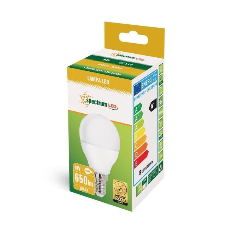 Żarówka Spectrum LED, P45, E14, 8W, 710LM, 4000K