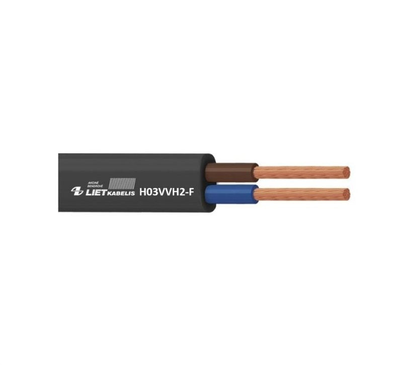 Kabelis Lietkabelis H03VVH2-F, 2 x 0,75 mm², juodas, 25 m