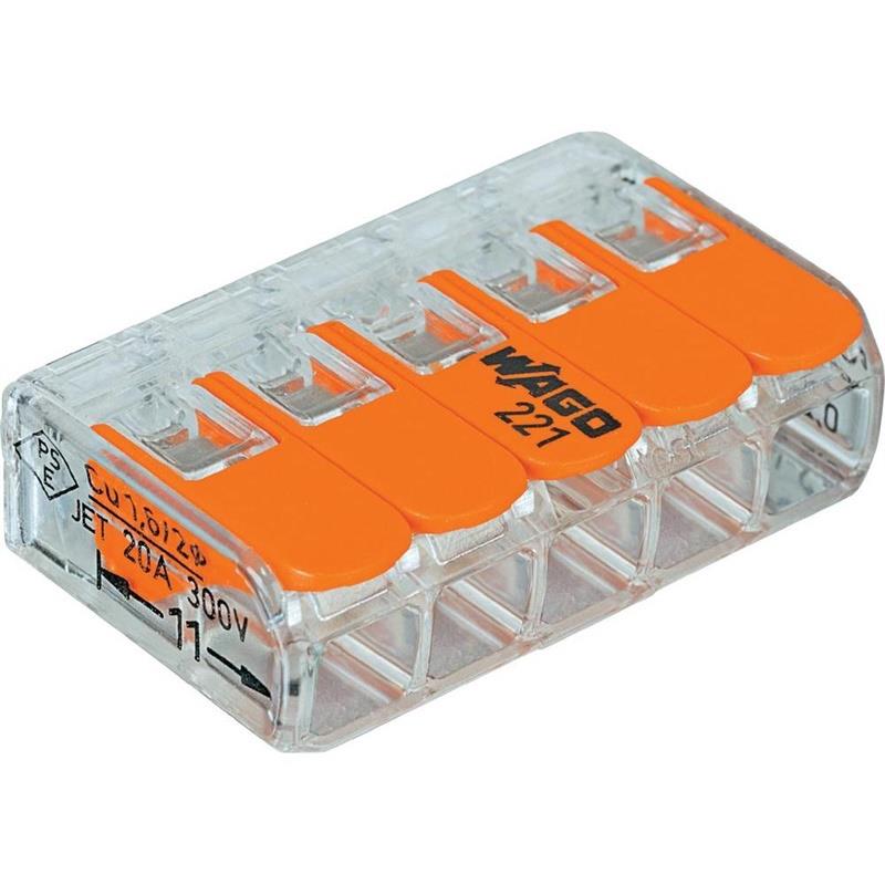 Laidų jungė Wago 221-415/25, 5 x 0,2-4 mm², 450 V, 25 vnt.