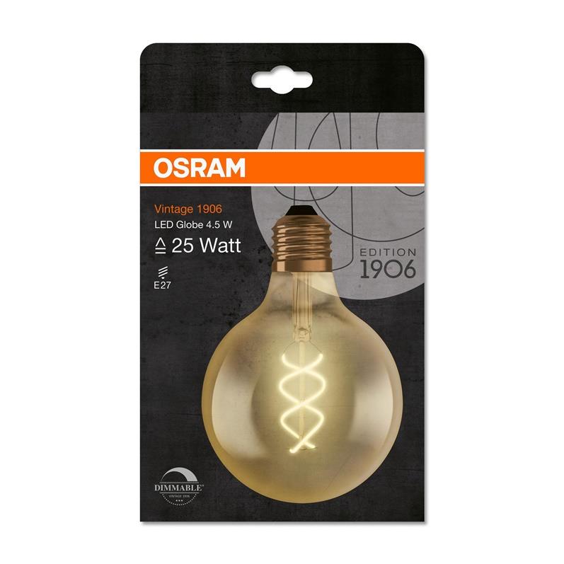 LEMPUTĖ OSRAM LED, G125, E27, 4,5 W, 300 lm, 2000 K, DIM