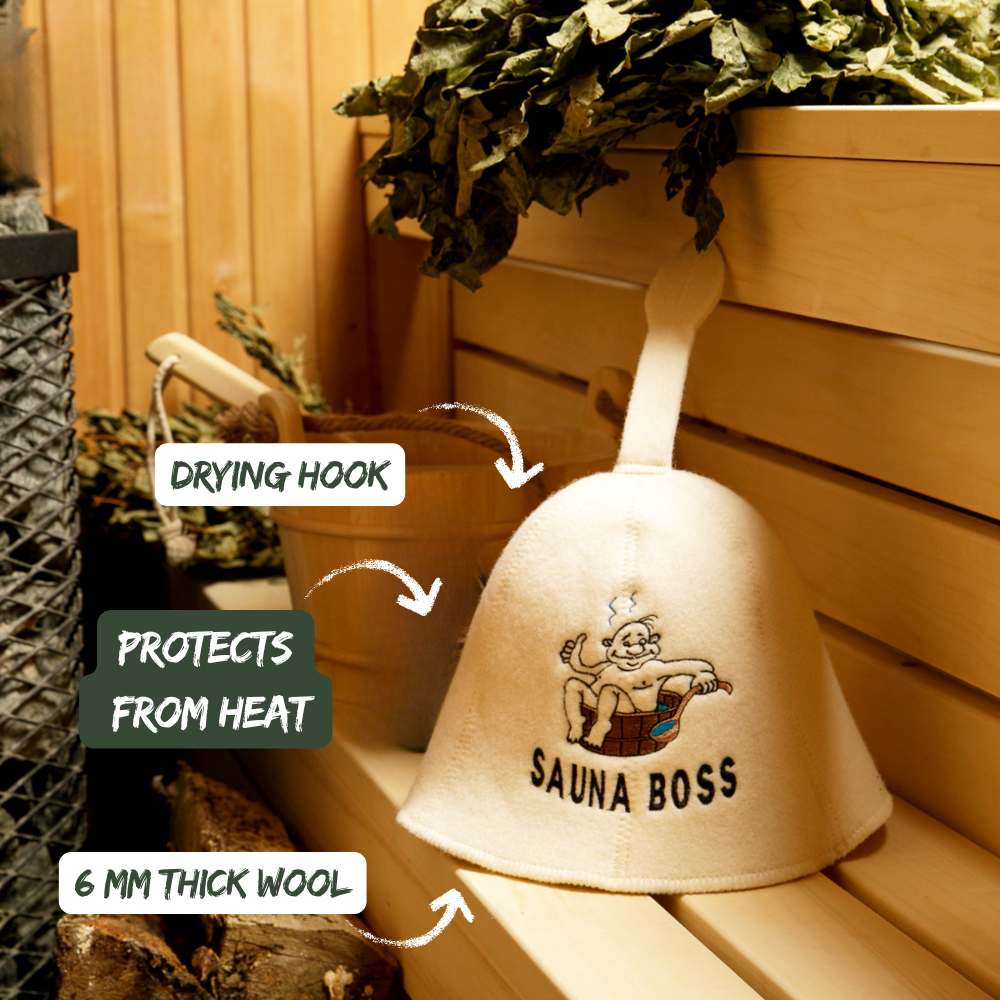 Sauna Hat ‘Sauna Boss’ 100% Wool