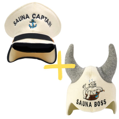 Sauna Hat “Sauna Captain” & “Sauna Boss”100% Wool, Set of 2