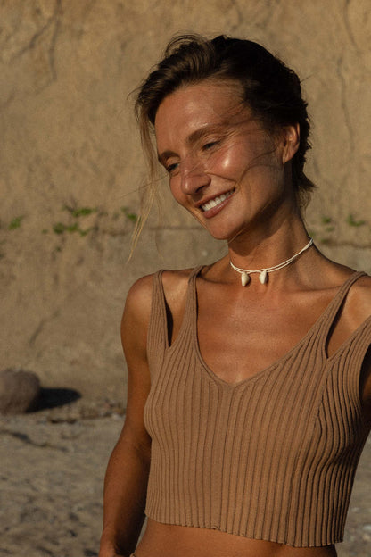 Donna Ribbed Crop Top Caramel