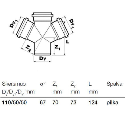 Trójnik kanalizacyjny wewnętrzny Wavin, Ø 50/50/110 mm, 67°