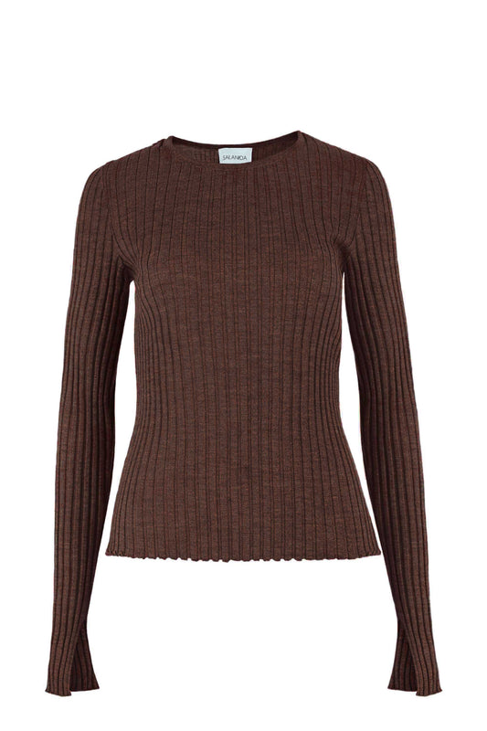 Brera 100 % Merino Langarm-Top Schokolade