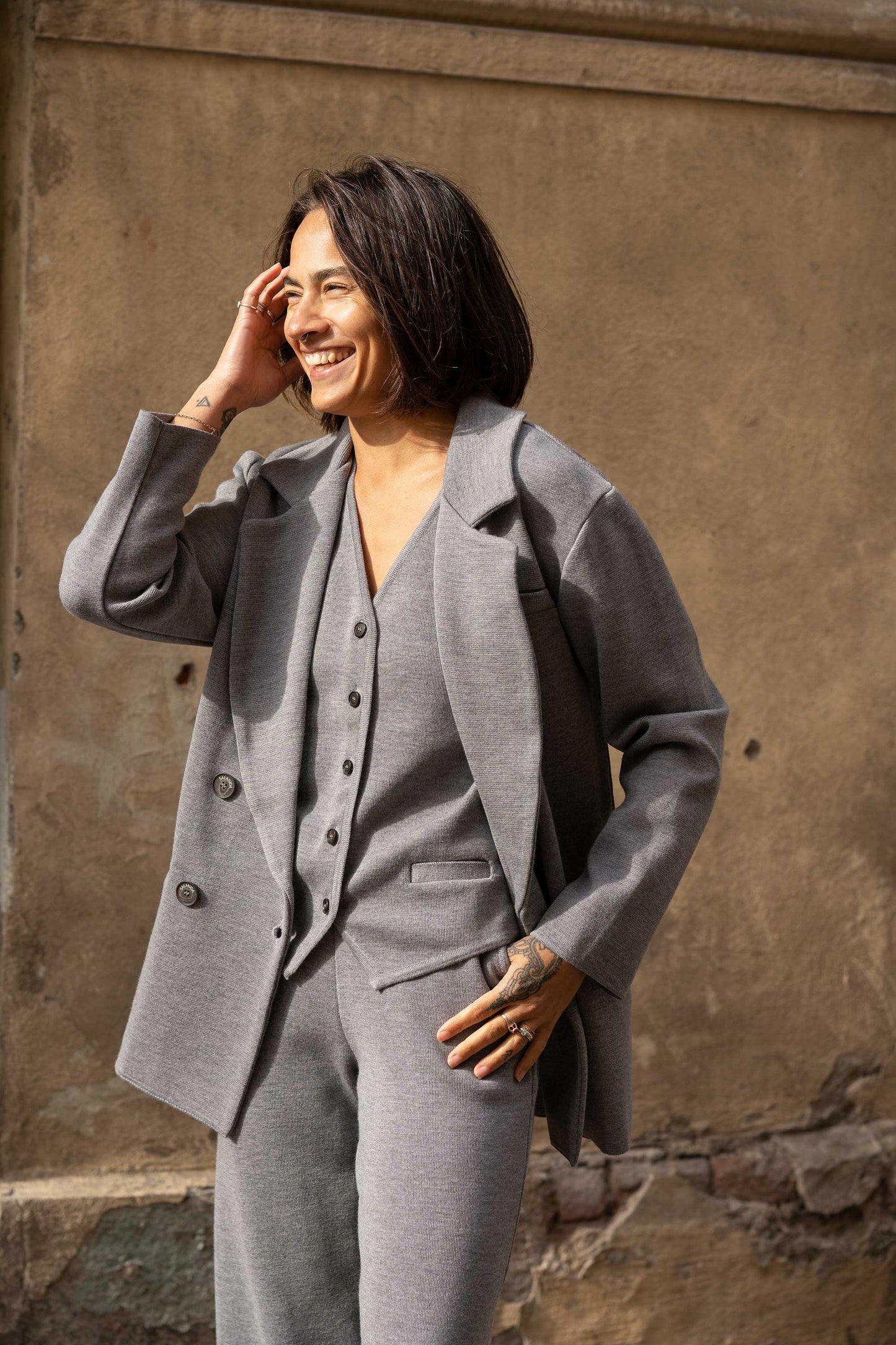 Ora, Forza & Galante 100% Merino Co-ord in Light Grey
