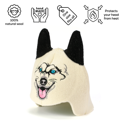 Children’s Sauna Hat ‘Wolf’, 100% Wool