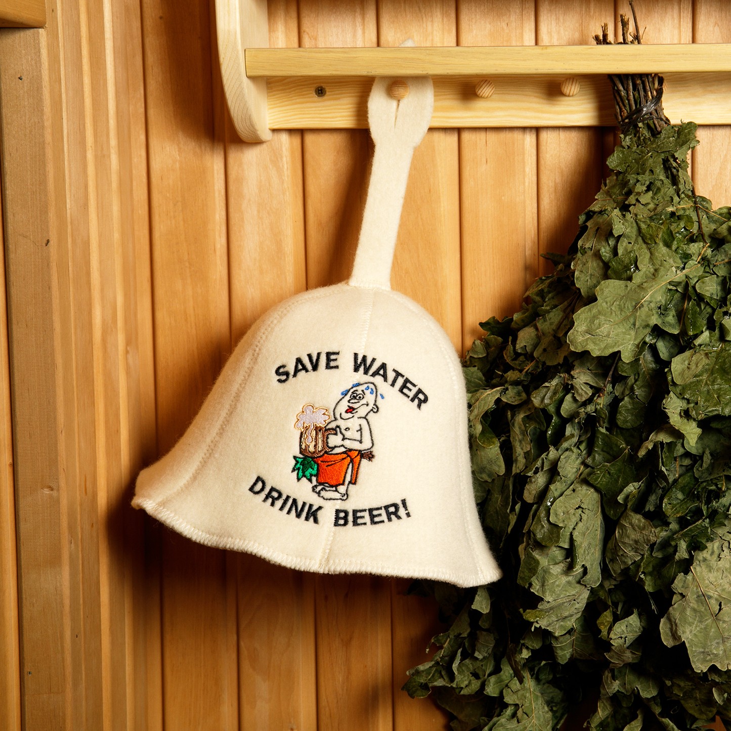 Sauna Hat ‘Save Water’ 100% Wool