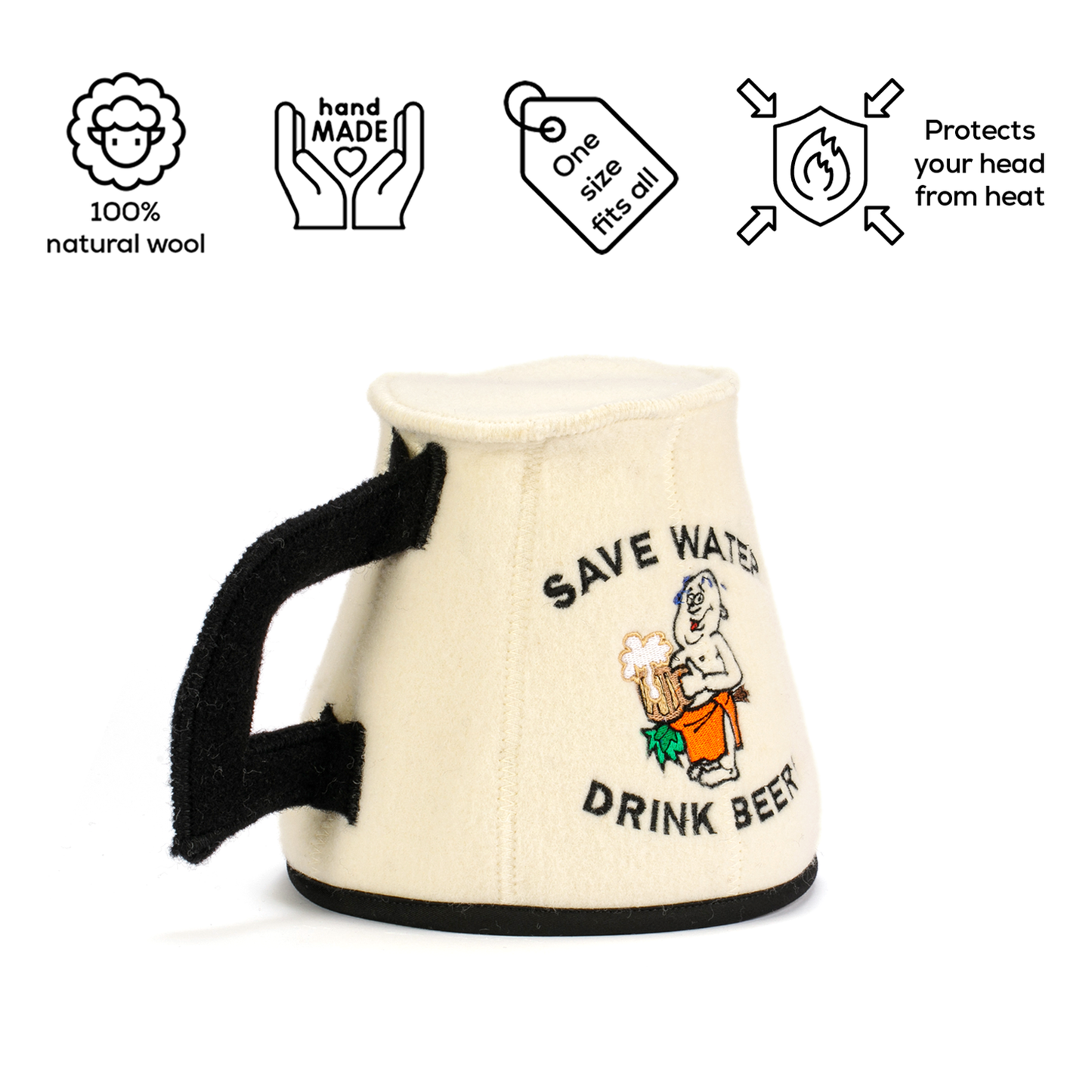 Sauna Hat ‘Save Water’ 100% Wool