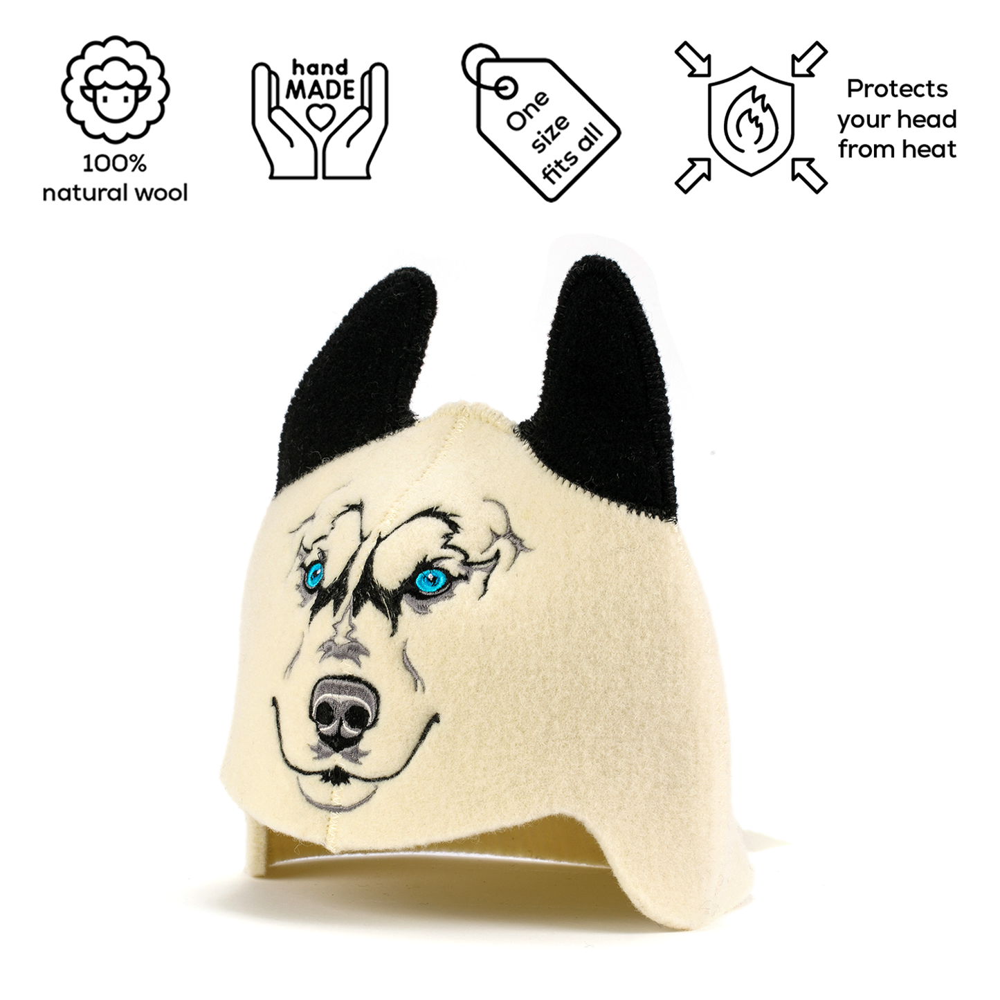 Children’s Sauna Hat ‘Wolf’, 100% Wool