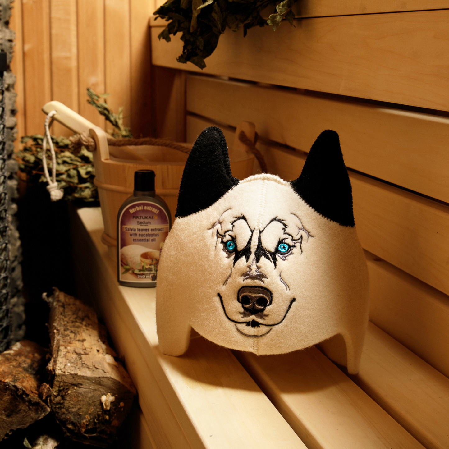 Children’s Sauna Hat ‘Wolf’, 100% Wool