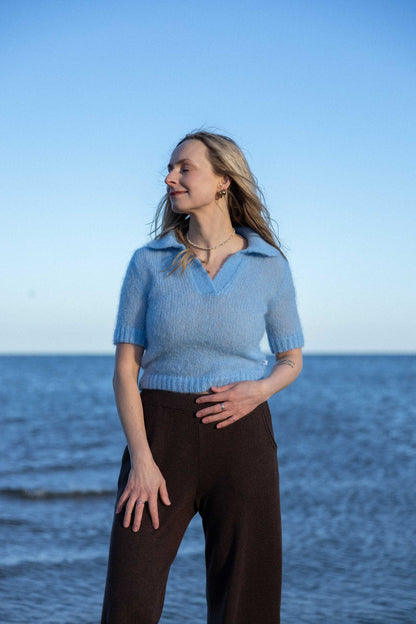 Melody Mohair Poloshirt Himmelblau