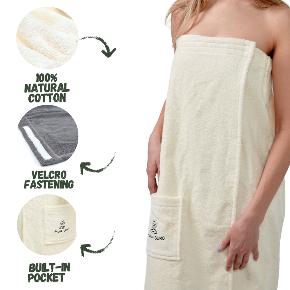 Women's Sauna Wrap Towel with Pocket - 100% Cotton, Adjustable Fit