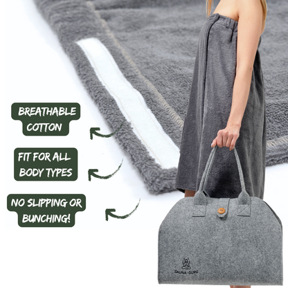 Women's Sauna Wrap Towel with Pocket - 100% Cotton, Adjustable Fit