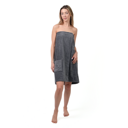 Women's Sauna Wrap Towel with Pocket - 100% Cotton, Adjustable Fit