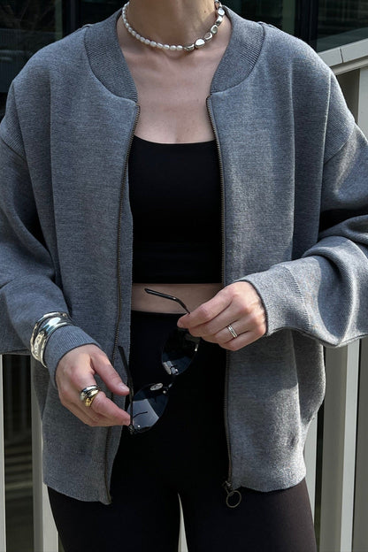 Onda 100 % Merino Bomberjacke Hellgrau