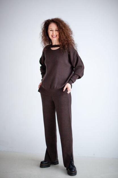 Ora &amp; Rotondo 100 % Merino-Kombi in Schokolade