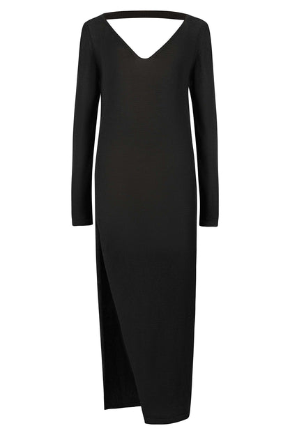 Langes Kleid Mare aus 100 % Leinen in Schwarz