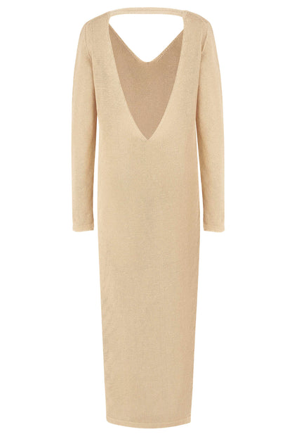 Mare 100% Leinen Langes Kleid Sand