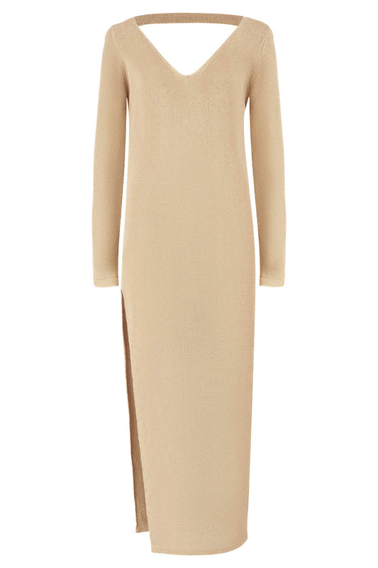 Mare 100% Leinen Langes Kleid Sand