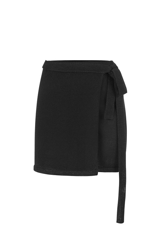 Mare Wickelrock aus 100 % Leinen, Schwarz