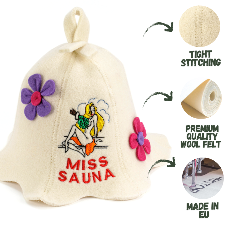 Sauna Hat ‘Miss Sauna’ 100% Wool