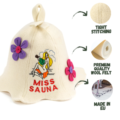 Sauna Hat ‘Miss Sauna’ 100% Wool