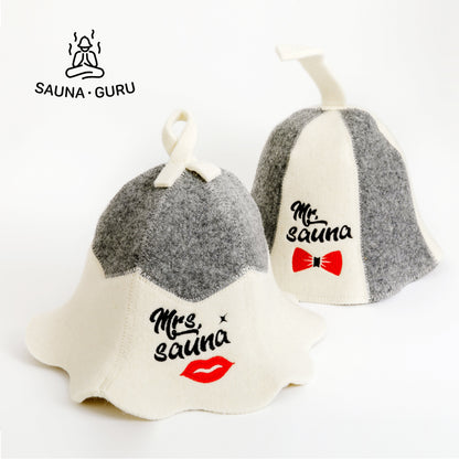 Sauna Hats 'Mr. and Mrs. Sauna', 100% Wool, Set of 2 - The Perfect Sauna Accessory for Couples