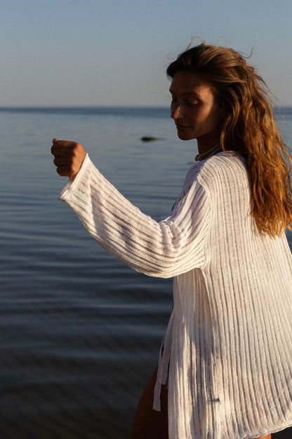 Sole 100% Linen Cardigan White