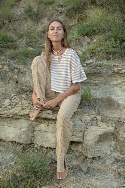 Energia – Crop-Top aus 100 % Leinen in Sand 