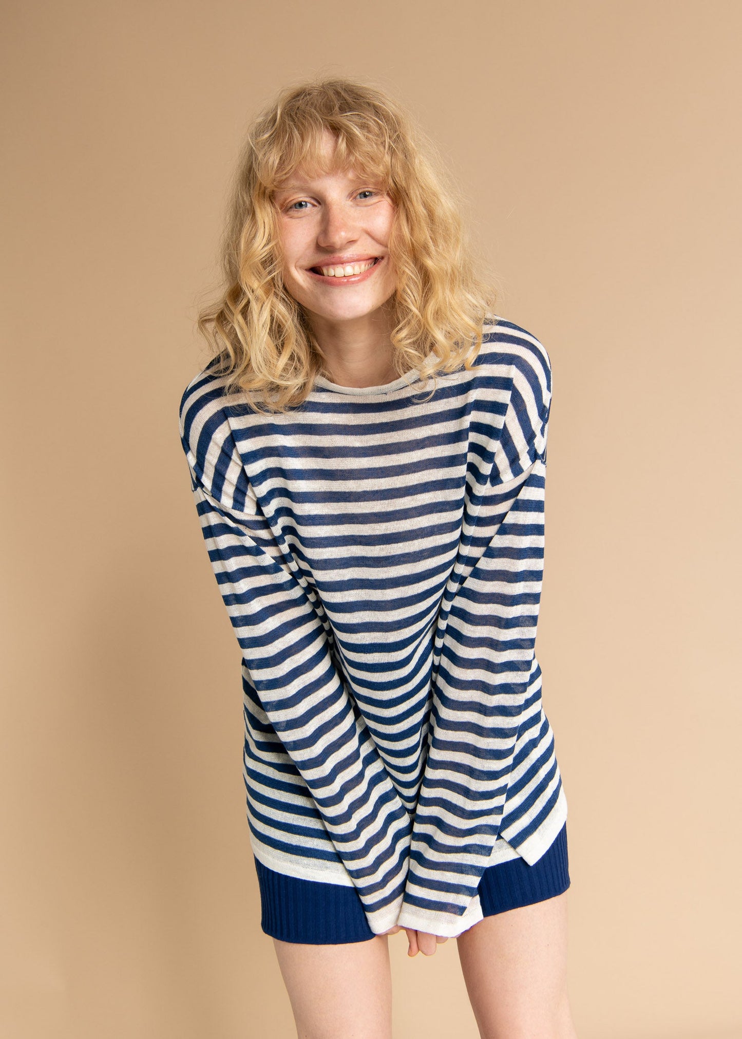 Tanto 100% Linen Long-Sleeve Top Navy *UNISEX*
