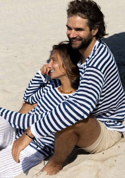Tanto 100% Linen Long-Sleeve Top Navy *UNISEX*