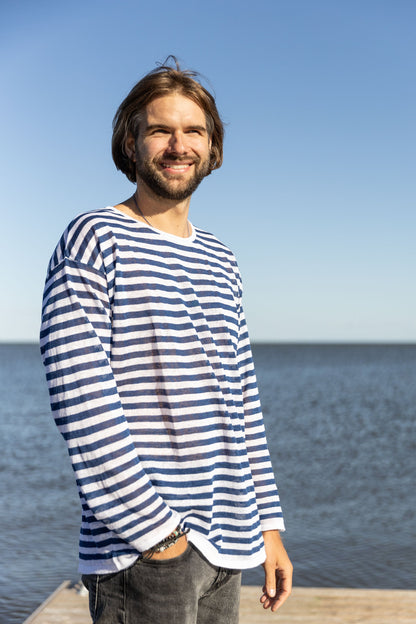 Tanto 100% Linen Long-Sleeve Top Navy *UNISEX*