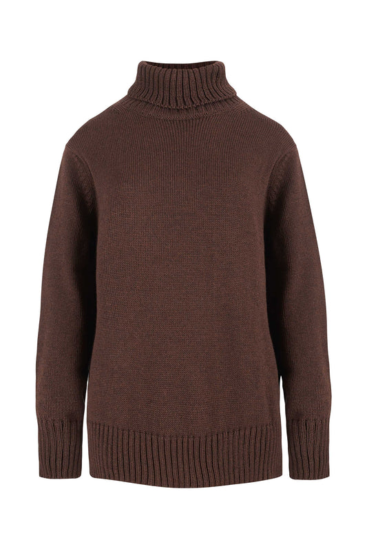 Morbido Rollkragenpullover aus 100 % Merinowolle, Schokolade