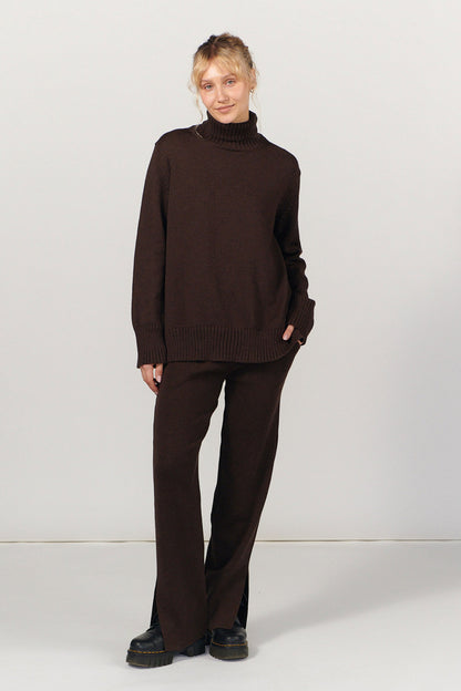 Morbido Rollkragenpullover aus 100 % Merinowolle, Schokolade