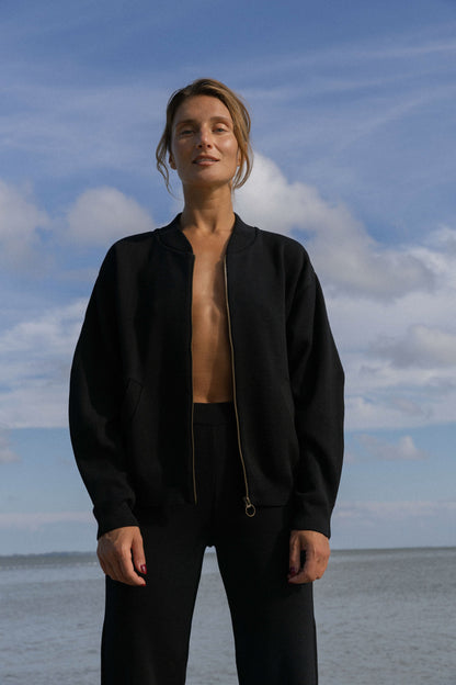 Onda 100 % Merino Bomberjacke Schwarz 
