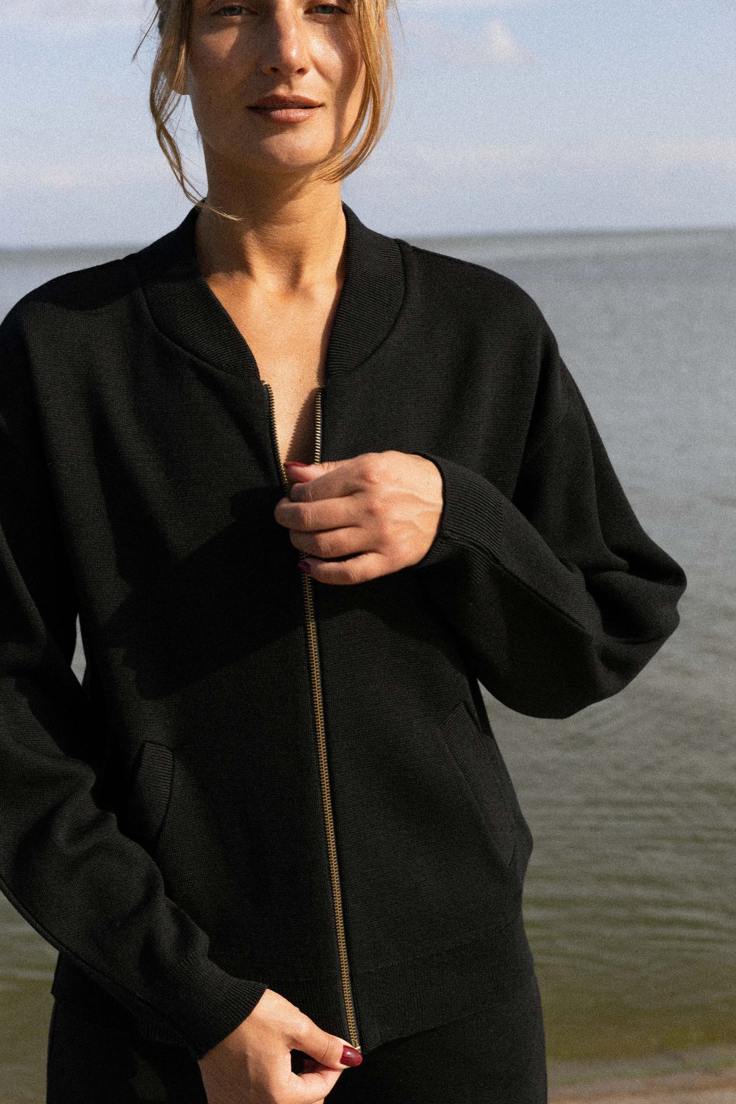 Onda 100 % Merino Bomberjacke Schwarz 