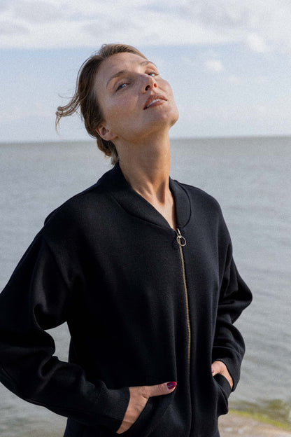 Onda 100 % Merino Bomberjacke Schwarz 