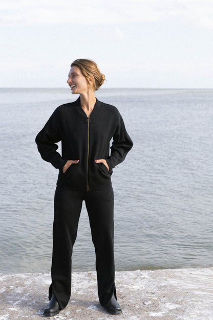 Onda 100 % Merino Bomberjacke Schwarz 