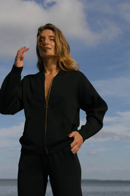 Onda 100 % Merino Bomberjacke Schwarz 