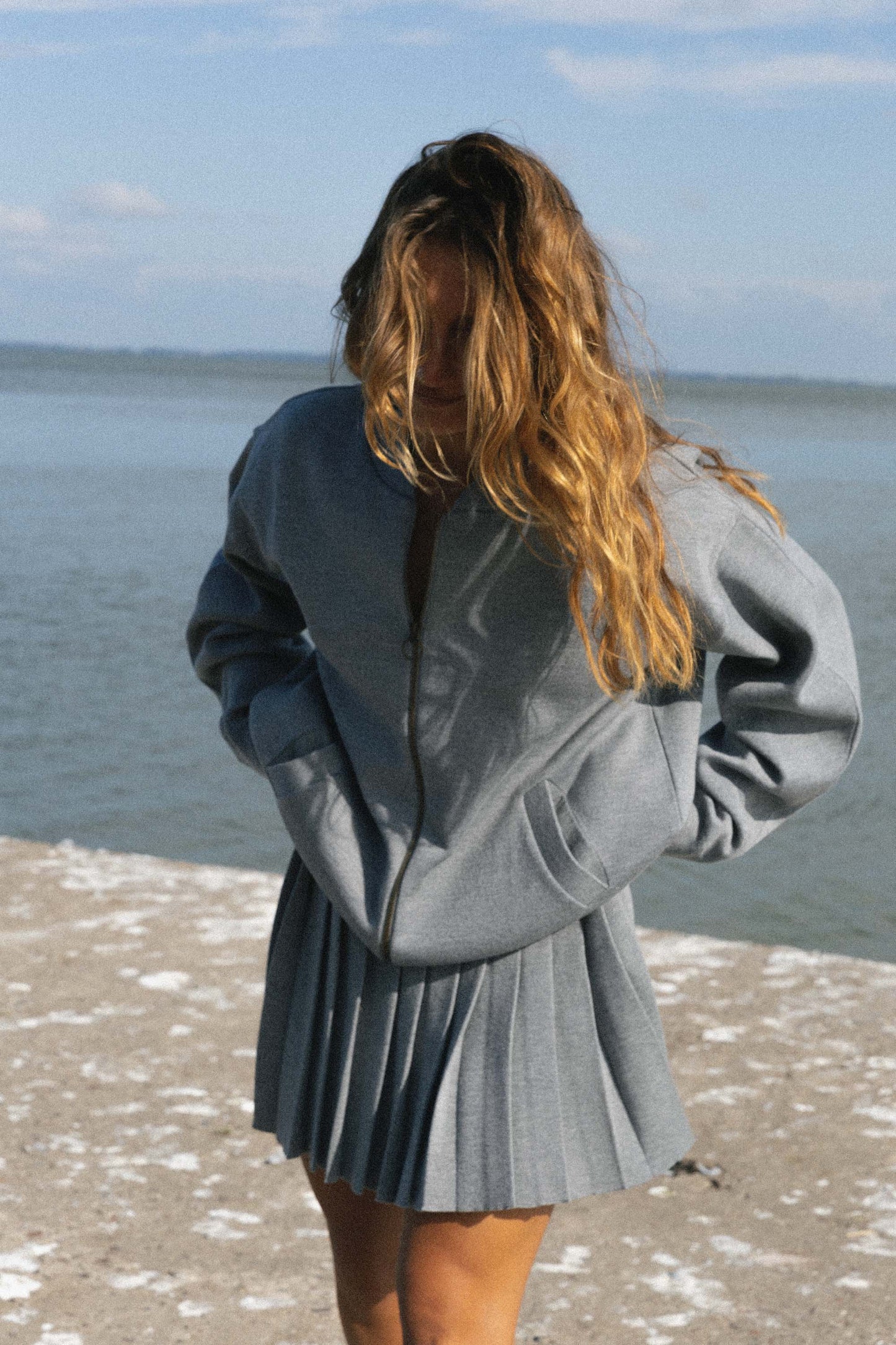 Onda 100 % Merino Bomberjacke Hellgrau