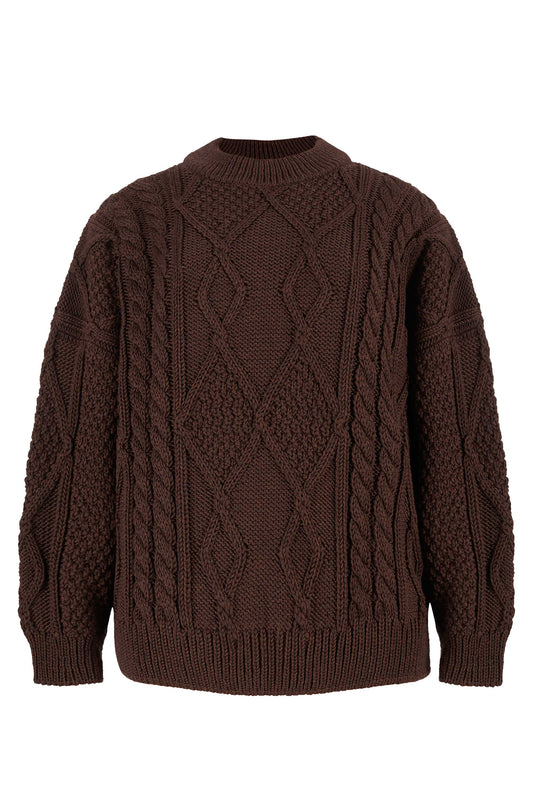 Nonna Zopfmusterpullover aus 100 % Merinowolle Schokolade 