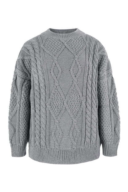 Nonna Zopfmusterpullover aus 100 % Merinowolle Grau 