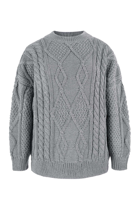 Nonna Zopfmusterpullover aus 100 % Merinowolle Grau 