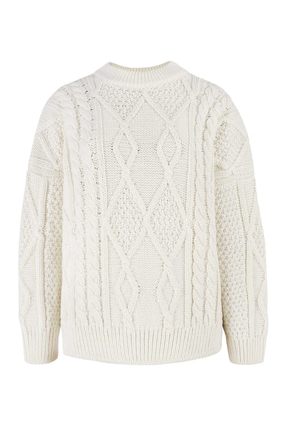 Nonna Zopfmusterpullover aus 100 % Merinowolle Weiß 