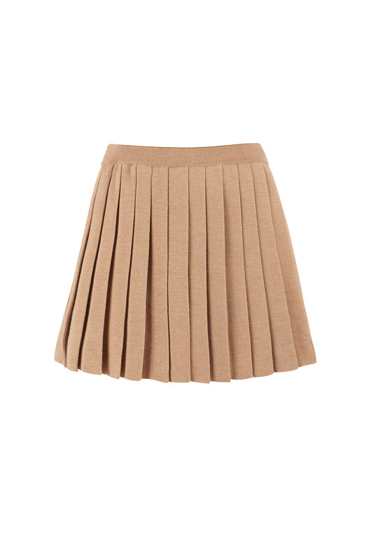 Piccolo Plissee-Minirock aus 100 % Merinowolle Beige